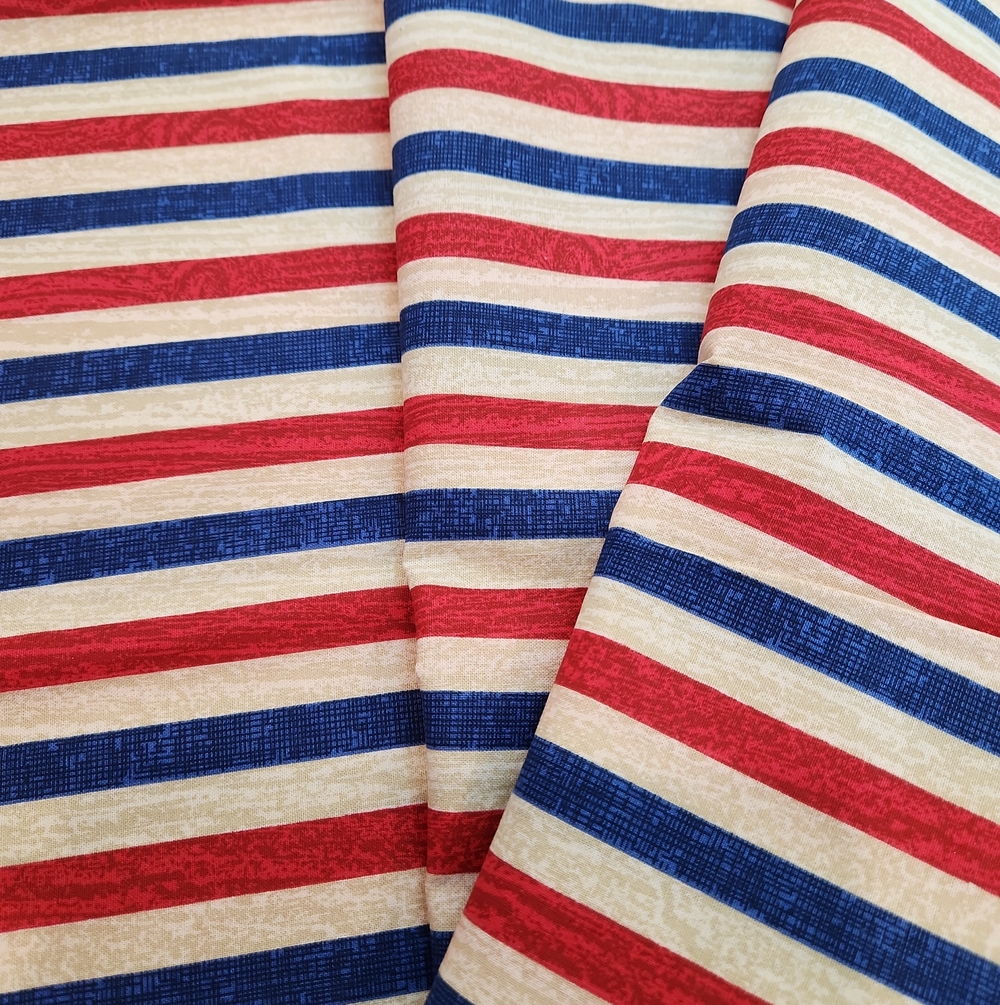 Fabric Striped Red, Blue & Cream 1 Yard